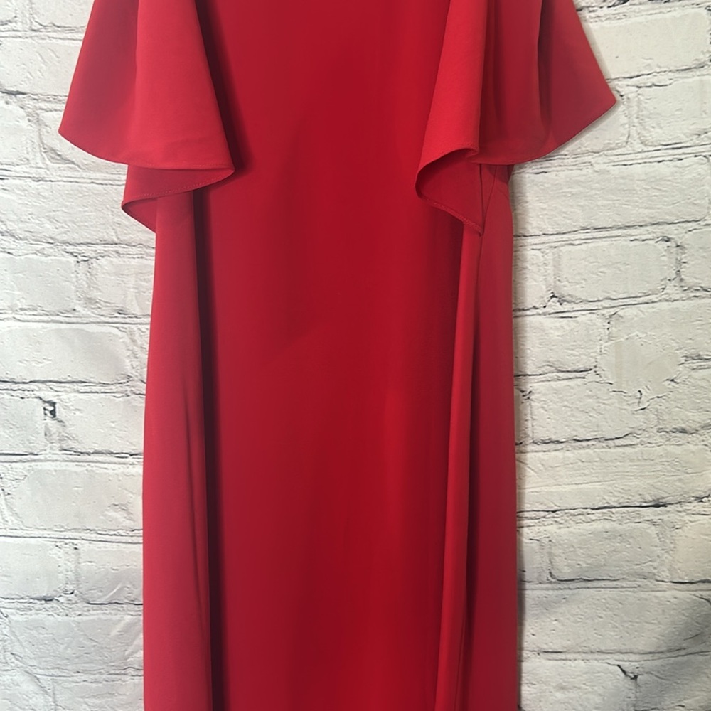 Halston Heritage Red Cold Shoulder Long Gown Size 8 Excellent Condition - Picture 4 of 12